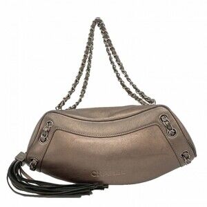 CHANEL Silver Lambskin Leather Bag